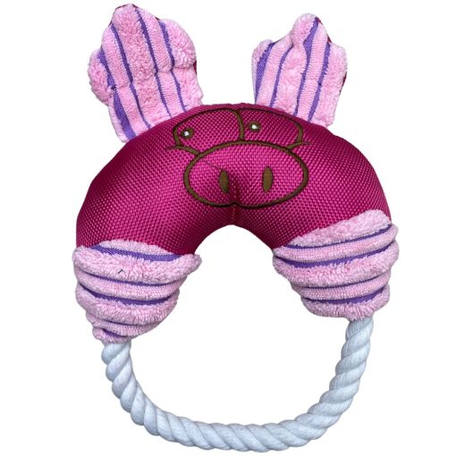 PrincePet pink malac alakú kutyajáték kötéllel, csipogó hanggal