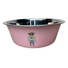   Bulldog mintás rózsaszín, rozsdamentes etető-itatótál kutyáknak