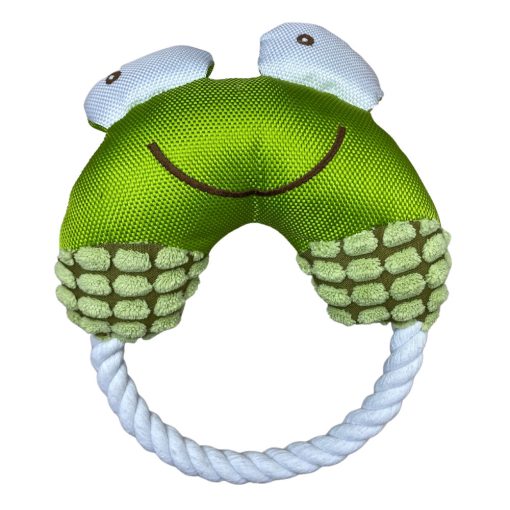 PrincePet zöld béka alakú kutyajáték kötéllel, csipogó hanggal